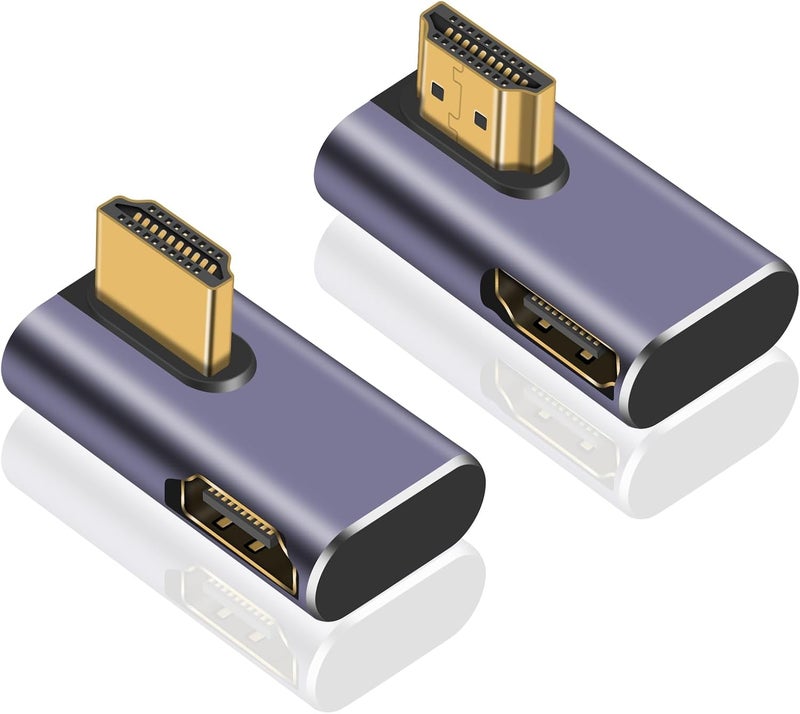 Poyiccot 8K HDMI 90 Degree Adapter, 270 Degree Left and Right Angle HDMI 2.1 Adapter, Male to Female Extender, 48Gbps, 8K@60Hz for HDTV Laptop PS5 Xbox, 2-Pack - Image 1